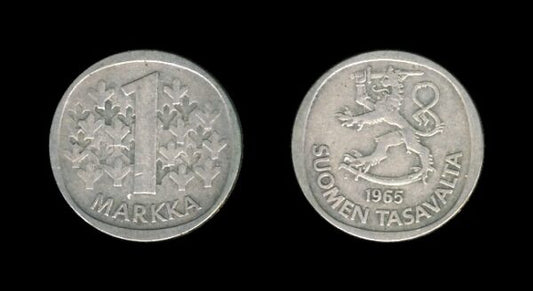 Finland Finska 1 Markka 1965 Srebrnjak