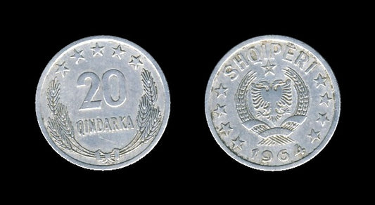 Albania Albanija 20 Qindarka 1964