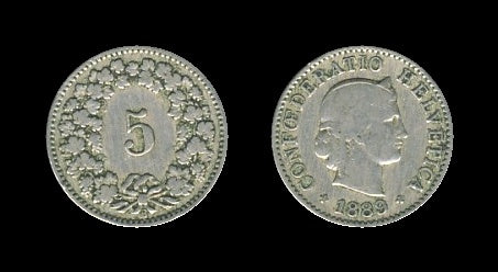 Switzerland Švicarska 5 Rappen 1889