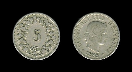 Switzerland Švicarska 5 Rappen 1898