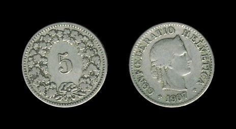 Switzerland Švicarska 5 Rappen 1907