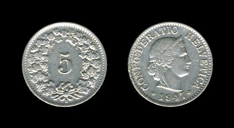 Switzerland Švicarska 5 Rappen 1947