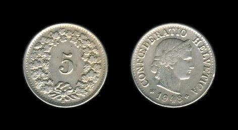 Switzerland Švicarska 5 Rappen 1948