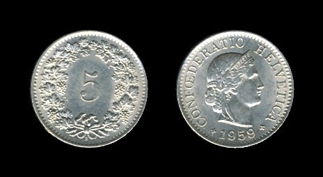 Switzerland Švicarska 5 Rappen 1959