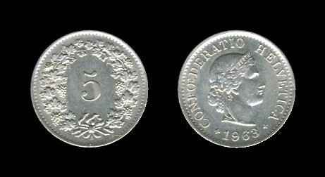 Switzerland Švicarska 5 Rappen 1963