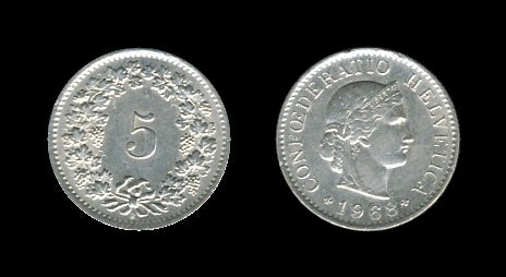 Switzerland Švicarska 5 Rappen 1968