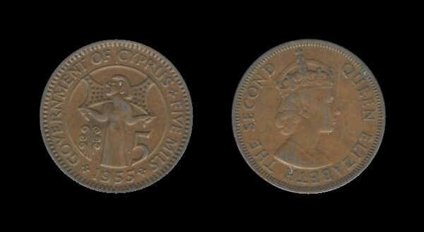 Cyprus Cipar 5 Mils 1955 – Queen Elizabeth II