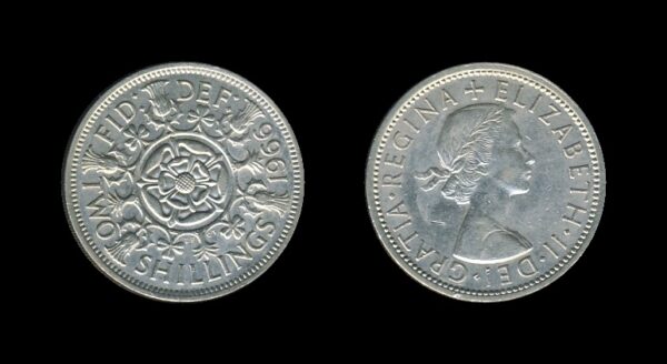 United Kingdom Velika Britanija 2 Shillings 1966 – Queen Elizabeth II