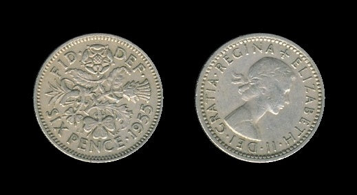 United Kingdom Velika Britanija 6 Pence 1955 – Queen Elizabeth II