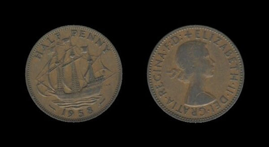 United Kingdom Velika Britanija 1/2 Penny 1958 – Queen Elizabeth II