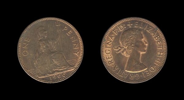 United Kingdom Velika Britanija 1 Penny 1966 – Queen Elizabeth II