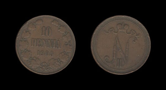 Finland Finska 10 Pennia 1905 – Nikolai II