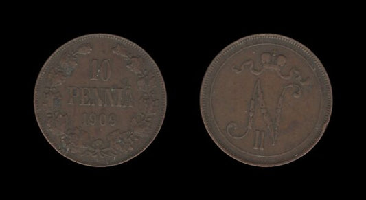 Finland Finska 10 Pennia 1909 – Nikolai II