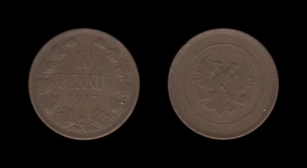 Finland Finska 10 Pennia 1917 – Nikolai II (Civil War Coinage)