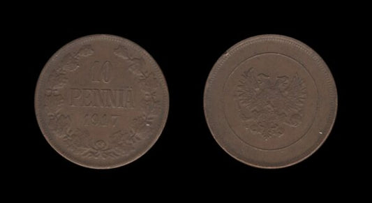 Finland Finska 10 Pennia 1917 – Nikolai II (Civil War Coinage)