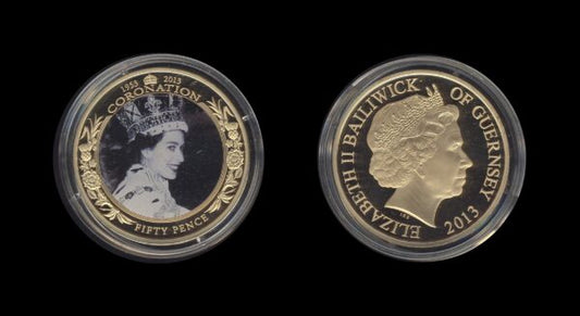 Guernsey 50 Pence 2013 – 60th Anniversary of Coronation – Queen with Crown – Queen Elizabeth II