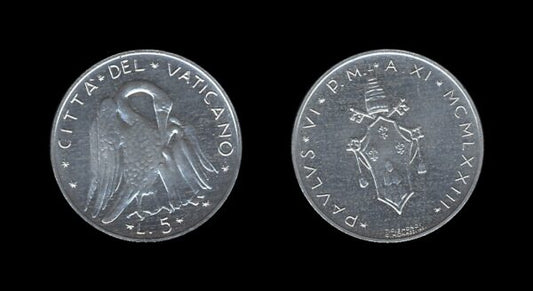 Vatican City Vatikan 5 Lire 1973 – Pavlvs VI