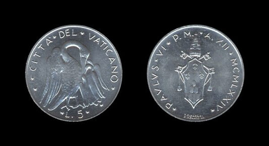 Vatican City Vatikan 5 Lire 1974 – Pavlvs VI