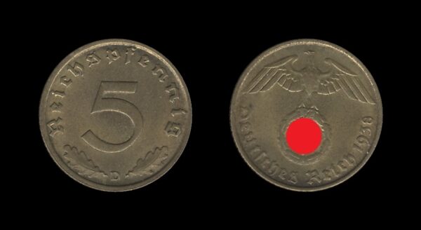 Njemačka Germany 3. Reich 5 Reichspfennig 1938 D