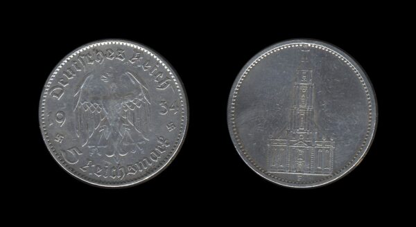 Njemačka Germany 3. Reich 5 Reichsmark 1934 F – Potsdam Garrison Church