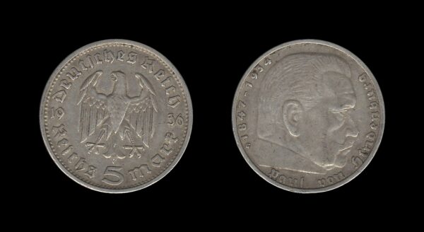 Njemačka Germany 3. Reich 5 Reichsmark 1936 G – Paul von Hindenburg