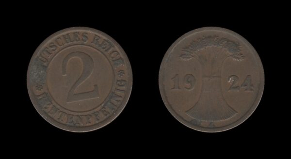 Njemačka Gemrany Weimar Republic 2 Rentenpfennig 1924 J