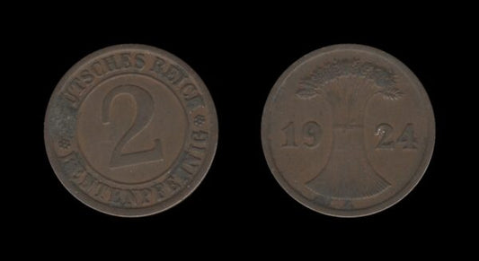 Njemačka Gemrany Weimar Republic 2 Rentenpfennig 1924 J