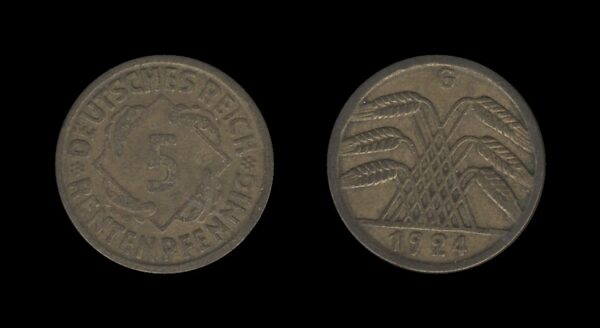 Njemačka Gemrany Weimar Republic 5 Rentenpfennig 1924 G