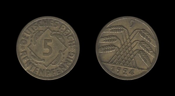 Njemačka Gemrany Weimar Republic 5 Rentenpfennig 1924 J