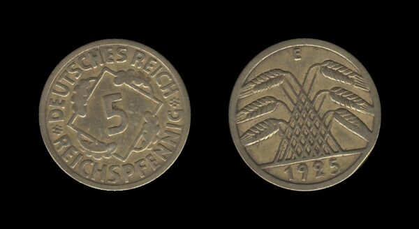 Njemačka Gemrany Weimar Republic 5 Reichspfennig 1925 E