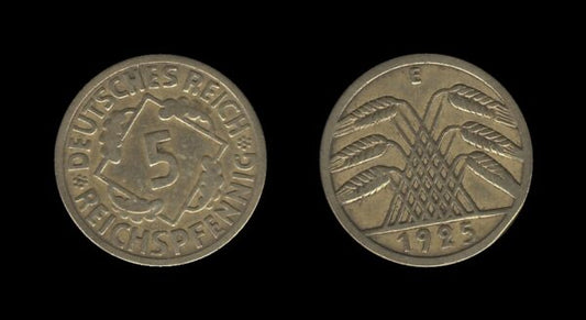 Njemačka Gemrany Weimar Republic 5 Reichspfennig 1925 E