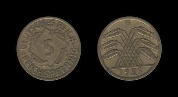 Njemačka Gemrany Weimar Republic 5 Reichspfennig 1925 G