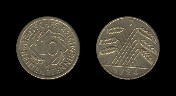 Njemačka Gemrany Weimar Republic 10 Rentenpfennig 1924 J