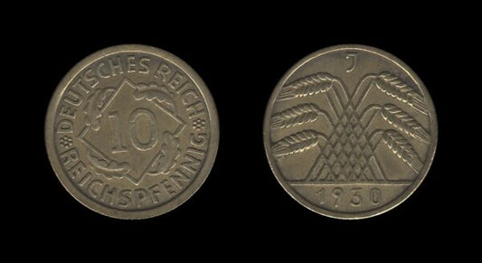 Njemačka Gemrany Weimar Republic 10 Reichspfennig 1930 J