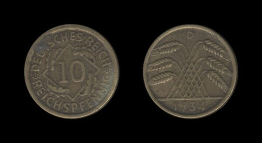 Njemačka Gemrany Weimar Republic 10 Reichspfennig 1934 D