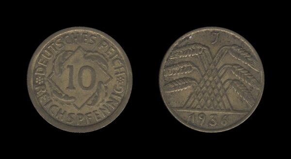 Njemačka Gemrany Weimar Republic 10 Reichspfennig 1936 J