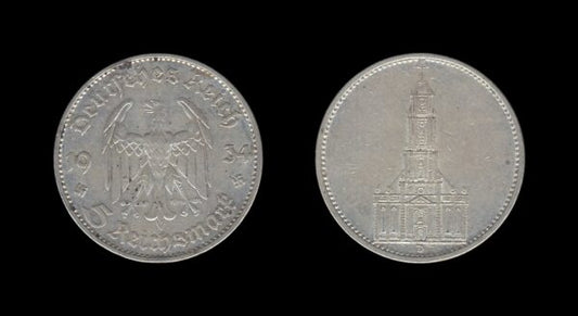 Njemačka Germany 3. Reich 5 Reichsmark 1934 D – Potsdam Garrison Church