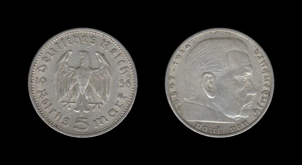 Njemačka Germany 3. Reich 5 Reichsmark 1936 A – Paul von Hindenburg