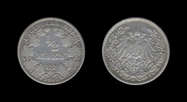 Njemačka Germany 1/2 Mark 1905 G – Wilhelm II