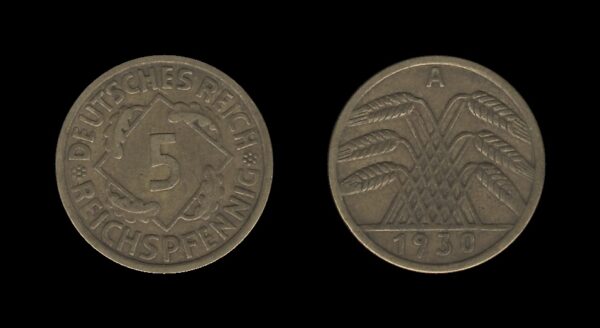 Njemačka Gemrany Weimar Republic 5 Reichspfennig 1930 A