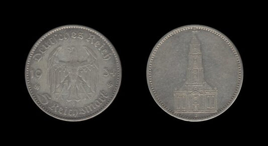 Njemačka Germany 3. Reich 5 Reichsmark 1934 J – Potsdam Garrison Church