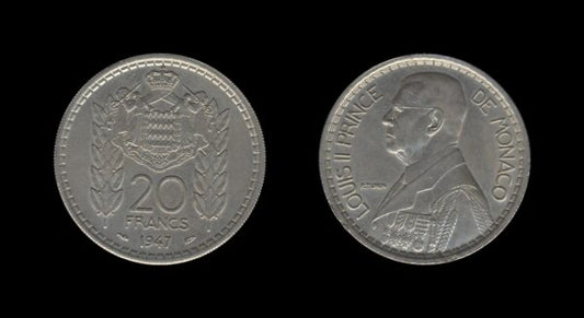 Monaco Monako 20 Francs 1947 – Louis II