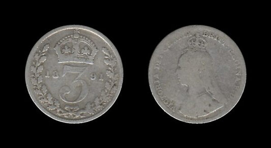 United Kingdom Velika Britanija 3 Pence 1891 – Victoria Srebrnjak