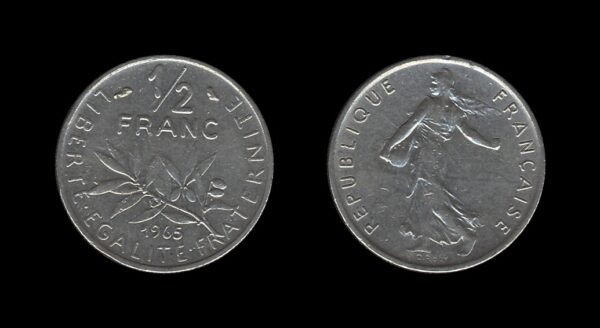 France Francuska 1/2 Franc 1965 (Bold legend)