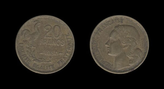 France Francuska 20 Francs 1950 B (signature GEORGES GUIRAUD, 3 feathers)