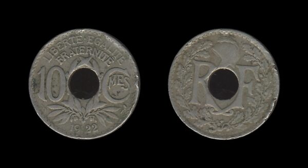 France Francuska 10 Centimes 1922 (Poissy Mint)