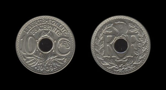 France Francuska 10 Centimes 1939 (with dots around date)