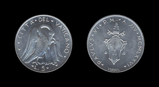 Vatican City Vatikan 5 Lire 1976 – Pavlvs VI