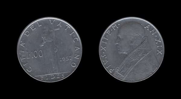 Vatican City Vatikan 100 Lire 1957 – Pivs XII