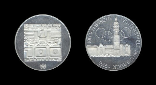 Austria Austrija 100 Schilling 1975 – XII Winter Olympics 1976 (Hall mint) Srebrnjak